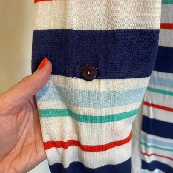 Splendid White Multicolor Striped Multi Fabric Long Sleeve Roll Tab Top Size S - Picture 6 of 10